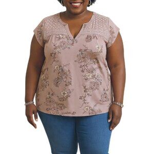 Cloth & Bloom Top Size 2X Floral Print Lace Detail Sleeveless Mauve Boho Blouse